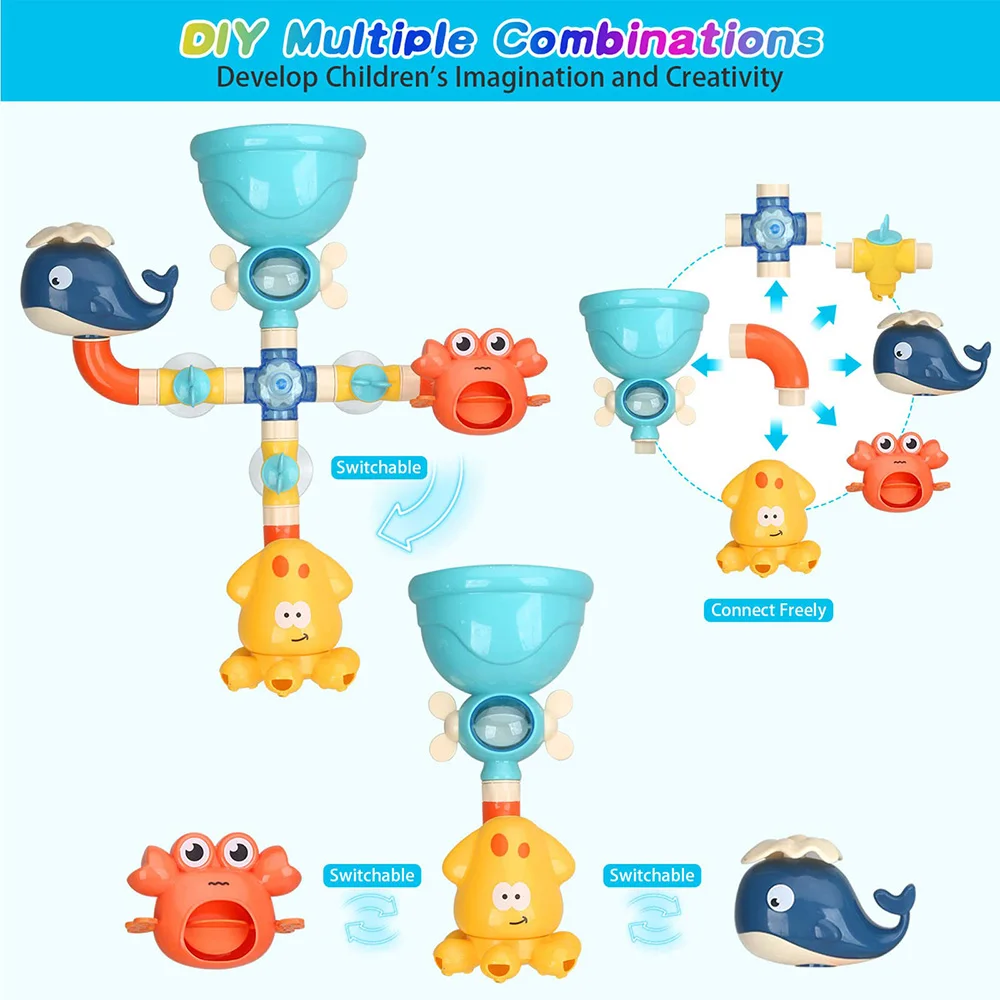 Baby Bath Toys Bathtub DIY Pipes Tubes Bath Time Water Game Spray Swimming Bathroom Toys for Toddlers Kids Gifts Birthday Gift thumbnail 3