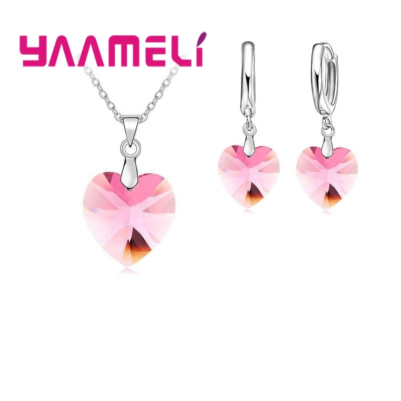 Love Heart Shape Women 925 Sterling Silver Color Bridal Jewelry Set For Wedding Fashion Crystal Pendants Necklaces Earring Set thumbnail 6