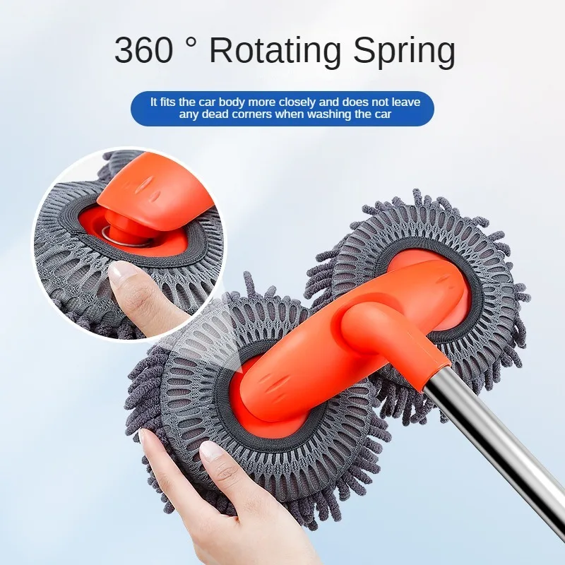 Car Washer Mop Foam Wash Brush Double Brush Head Roof Window Cleaning Maintenance Three-Section Telescopic Mop Car Accessories thumbnail 2