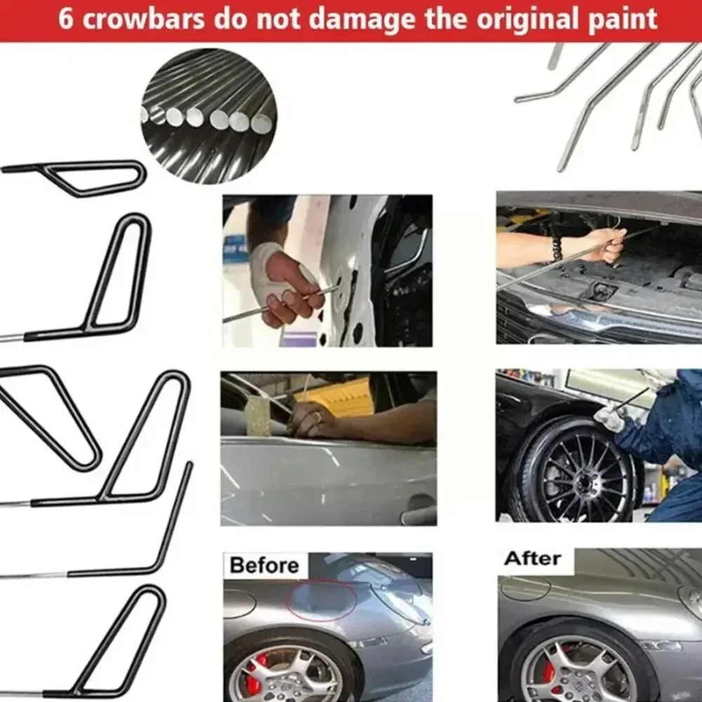Car Hook Rods Paintless Dent Repair Hail Remover Hooks Rods Kits Auto Body Dents Stainless Steel Hands Tools thumbnail 3