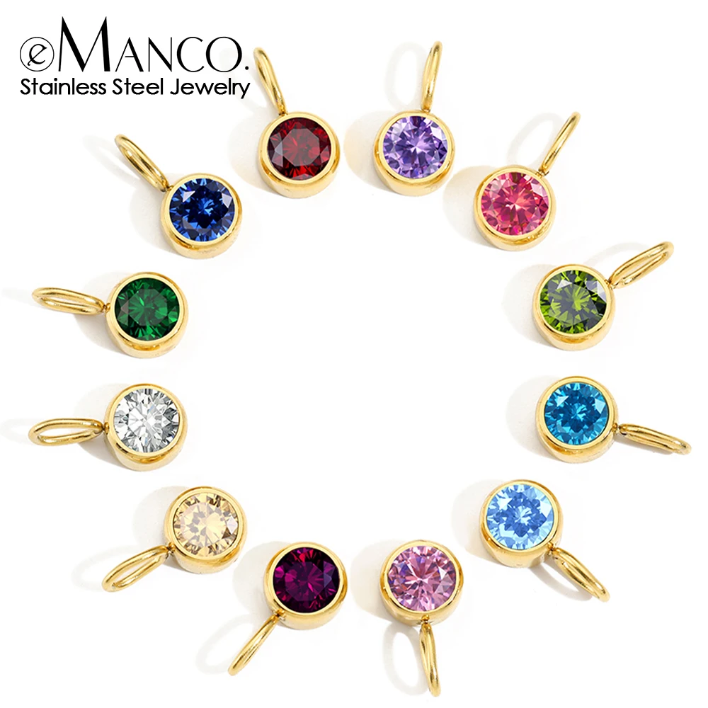 eManco European And American Luxury December Colorful Birthstone Pendant DIY Stainless Steel Round Accessories Ladies Jewelry