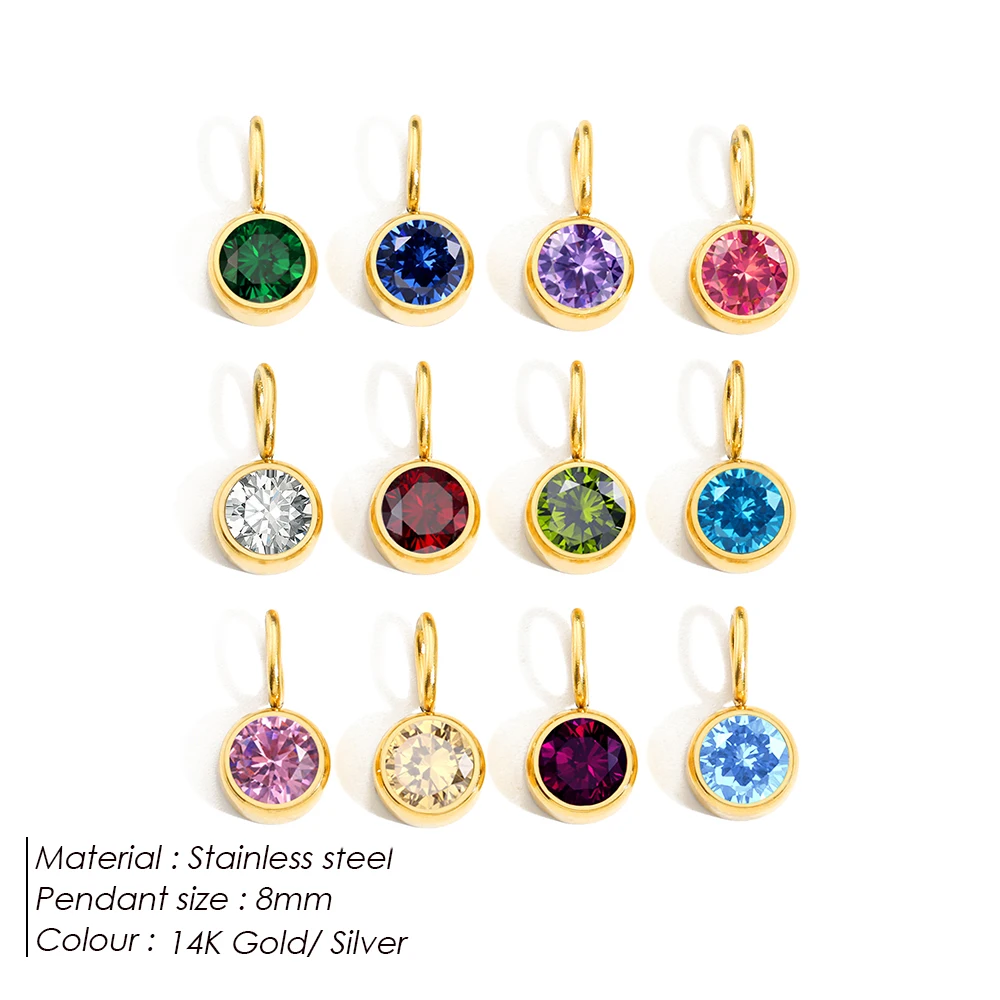 eManco European And American Luxury December Colorful Birthstone Pendant DIY Stainless Steel Round Accessories Ladies Jewelry thumbnail 2