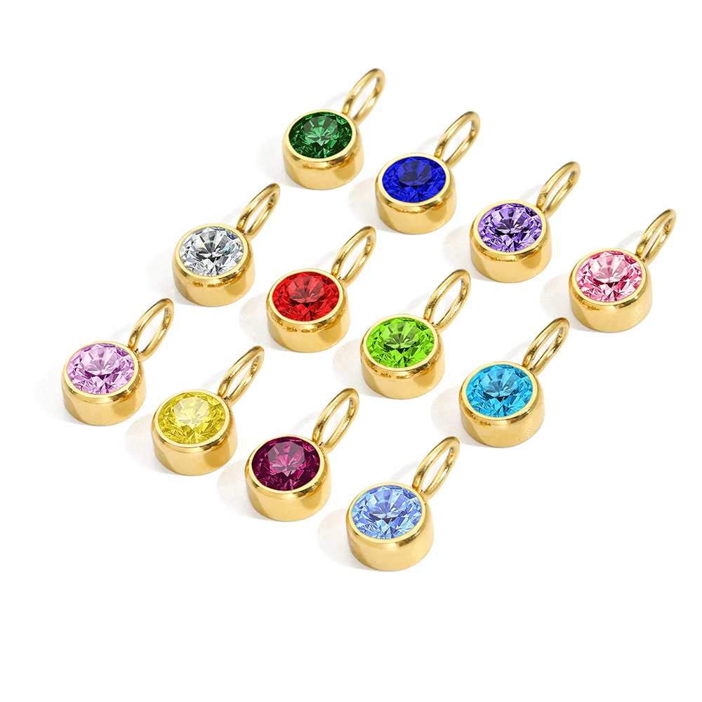 eManco European And American Luxury December Colorful Birthstone Pendant DIY Stainless Steel Round Accessories Ladies Jewelry thumbnail 4