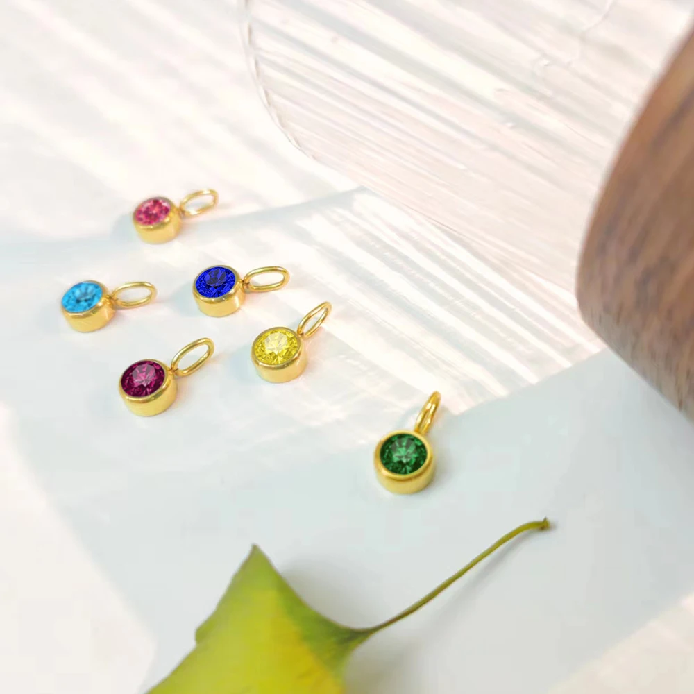 eManco European And American Luxury December Colorful Birthstone Pendant DIY Stainless Steel Round Accessories Ladies Jewelry thumbnail 6