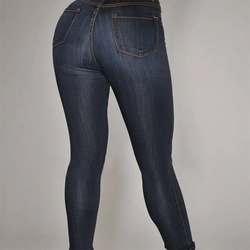 Women High Waist Elastic Slim Fit Skinny Jeans Lady Vintage Button Pencil Long Pants Narrow Straight Wrap Hips Casual Trousers thumbnail 4