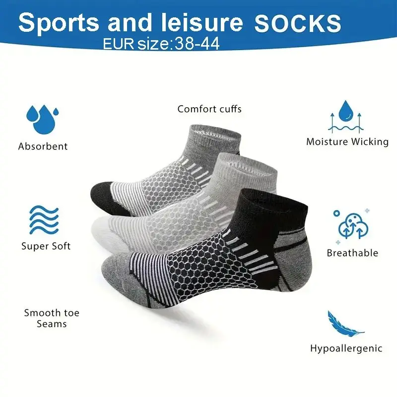 6 pairs Men's Short Sports Socks - Moisture-Wicking, Breathable, All-Season Athletic Socks thumbnail 2