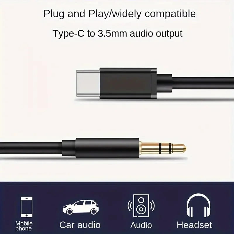 USB Type C To 3.5mm Head Jack Audio Aux Splitter Cable Car Speaker Headphone Headset Adapter For Android Samsung Xiaomi iphone15 thumbnail 2