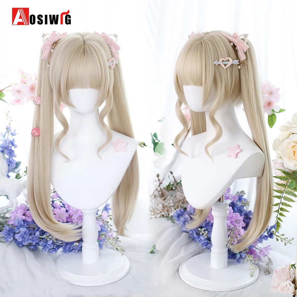 Synthetic Princess Cut Double ponytail Lolita Wig with Bangs Wig Girl Cute Ombre Blonde Black Cosplay Harajuku Wig thumbnail 2
