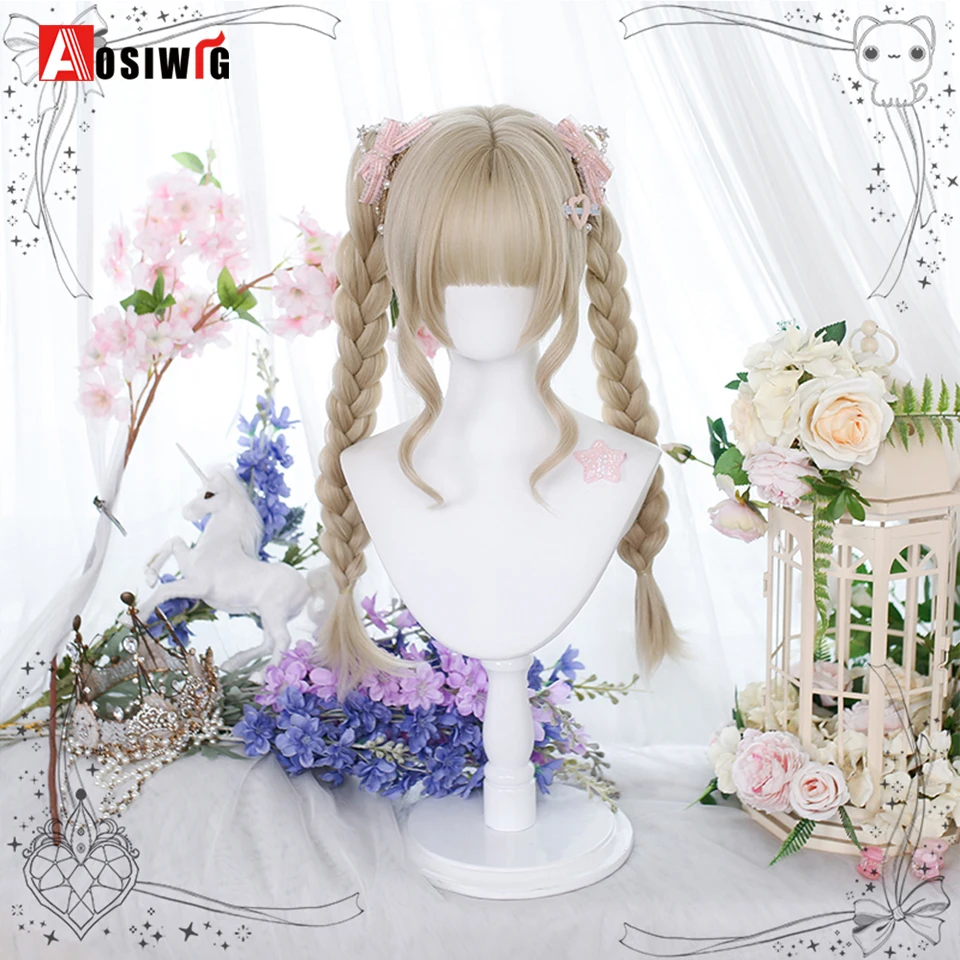 Synthetic Princess Cut Double ponytail Lolita Wig with Bangs Wig Girl Cute Ombre Blonde Black Cosplay Harajuku Wig thumbnail 3