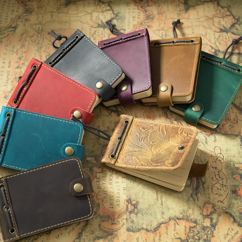 Pure Handmade Genuine Leather Small Size Mini Notebooks Cover Retro Cowhide Diary Journals Vintage Memo Notepad Paper Material thumbnail 3