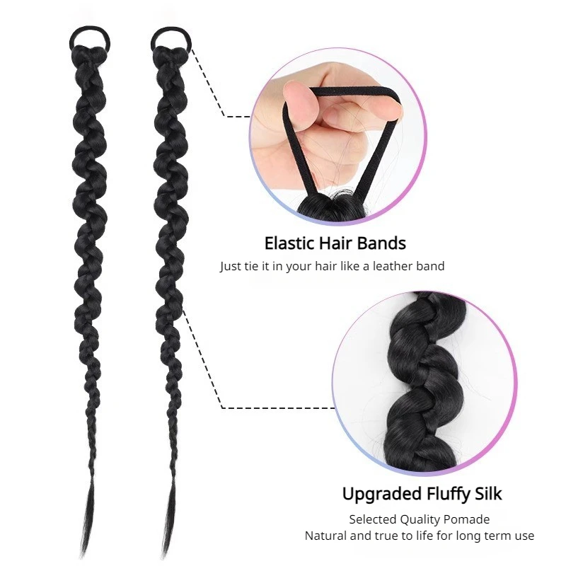 Fashion  Braided Ponytail Hair Extensions with Hair Ties for Women Twist Braid Personality Hot Girl Kink Braid Hip Hop Girl thumbnail 2