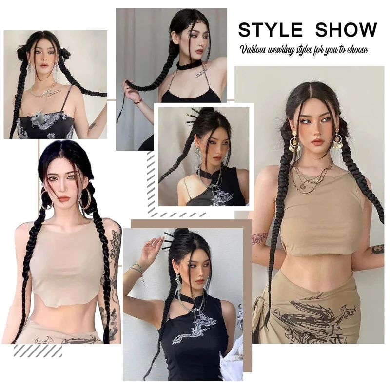Fashion  Braided Ponytail Hair Extensions with Hair Ties for Women Twist Braid Personality Hot Girl Kink Braid Hip Hop Girl thumbnail 6