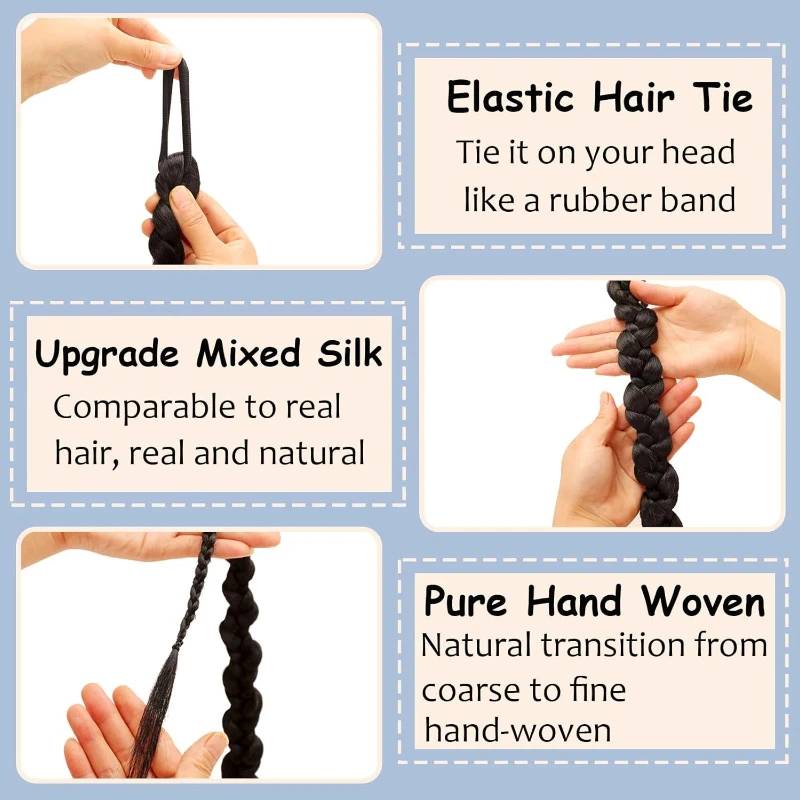 Fashion  Braided Ponytail Hair Extensions with Hair Ties for Women Twist Braid Personality Hot Girl Kink Braid Hip Hop Girl thumbnail 4