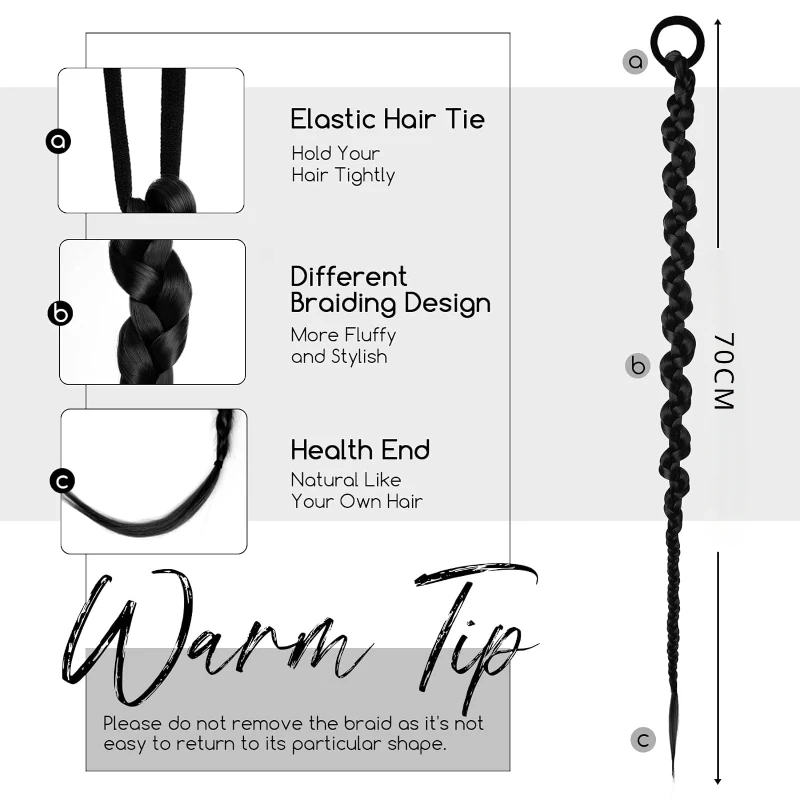 Fashion  Braided Ponytail Hair Extensions with Hair Ties for Women Twist Braid Personality Hot Girl Kink Braid Hip Hop Girl thumbnail 5
