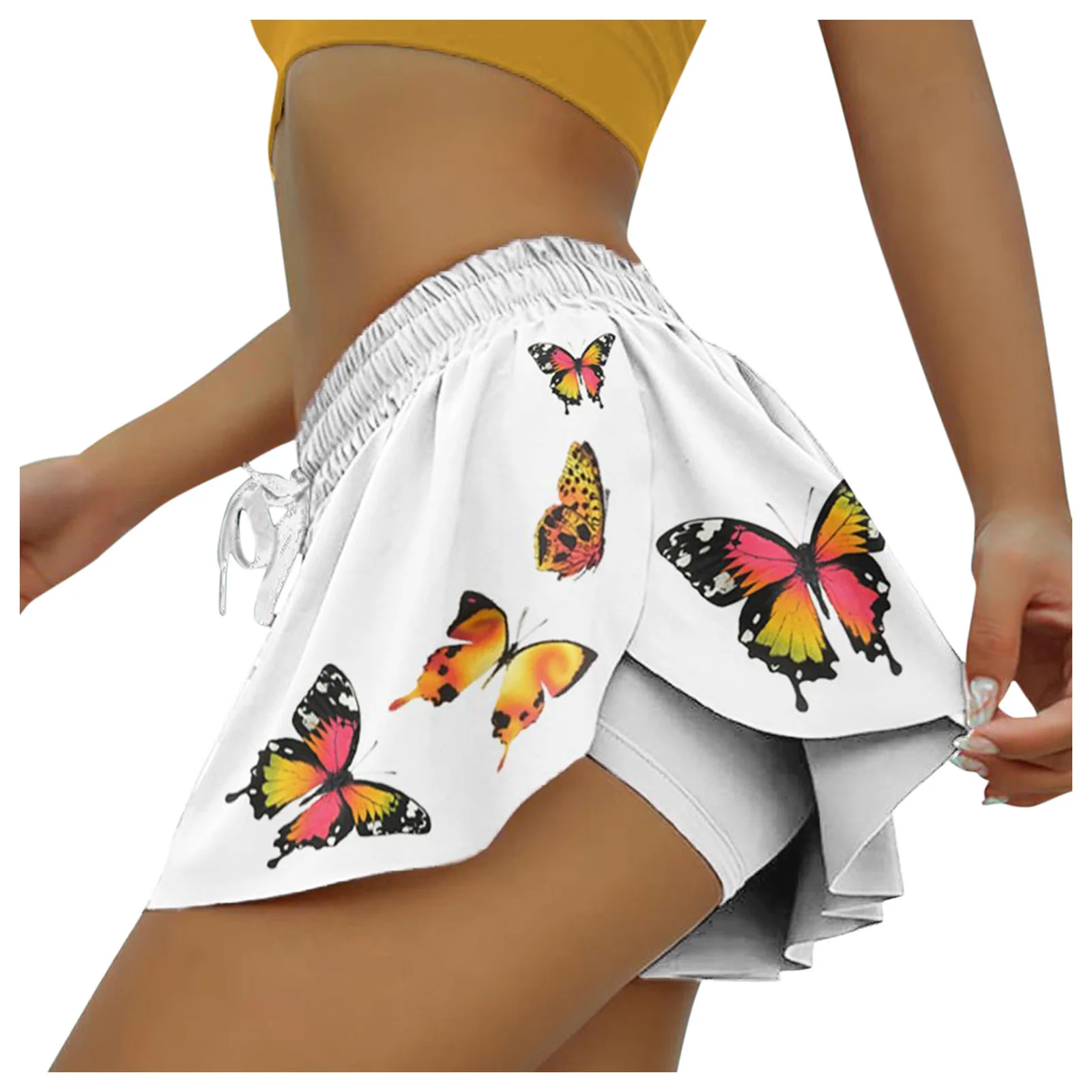 Women's Sport Tennis Skorts Butterfly Print Outdoor yoga Inner Short Skirt High Elastic Waist Golf Mini Hakama For Female Summer thumbnail 6