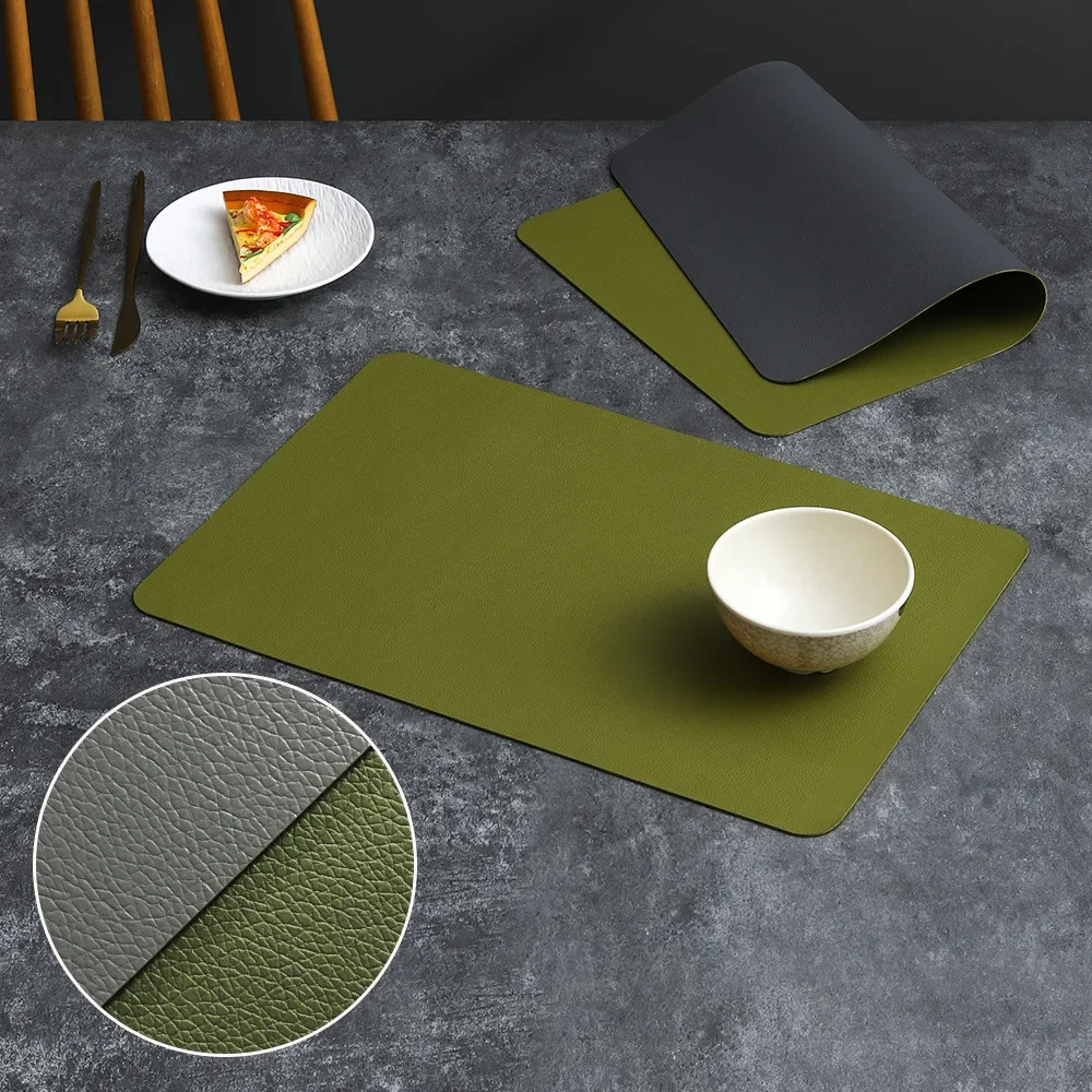 PVC Double-sided Leather Dining Table Mat Anti-Slip Thermal Insulation Home Decor Plate Mat Bowl Heatproof Non-Slip Placemats thumbnail 4