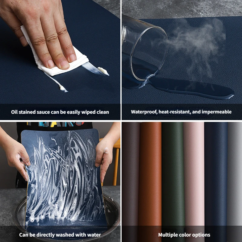 PVC Double-sided Leather Dining Table Mat Anti-Slip Thermal Insulation Home Decor Plate Mat Bowl Heatproof Non-Slip Placemats thumbnail 5