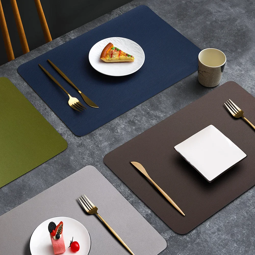 PVC Double-sided Leather Dining Table Mat Anti-Slip Thermal Insulation Home Decor Plate Mat Bowl Heatproof Non-Slip Placemats thumbnail 2