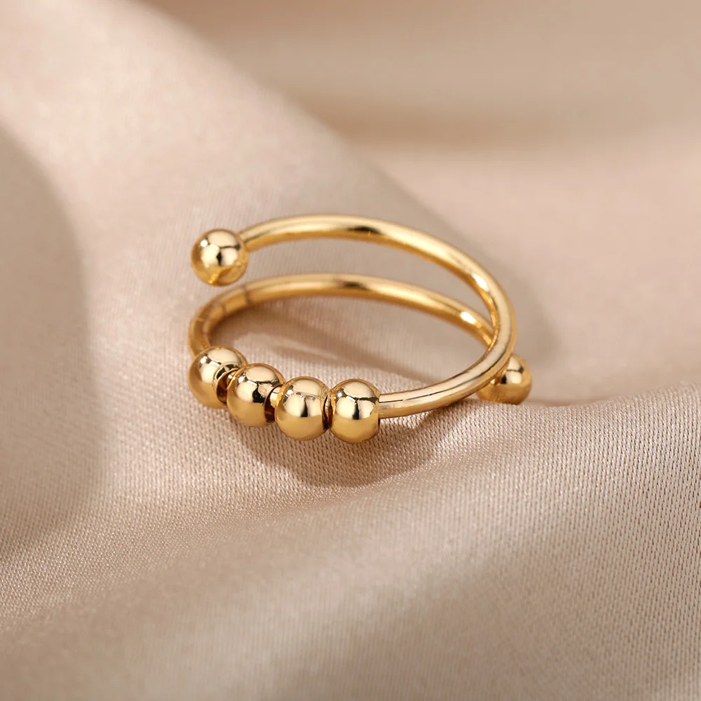 Anxiety Balls Beads Rings for Women Open Spinner Adjustable Finger Ring Stainless Steel Rotating Freely Anti Stress Jewelry Gift thumbnail 3