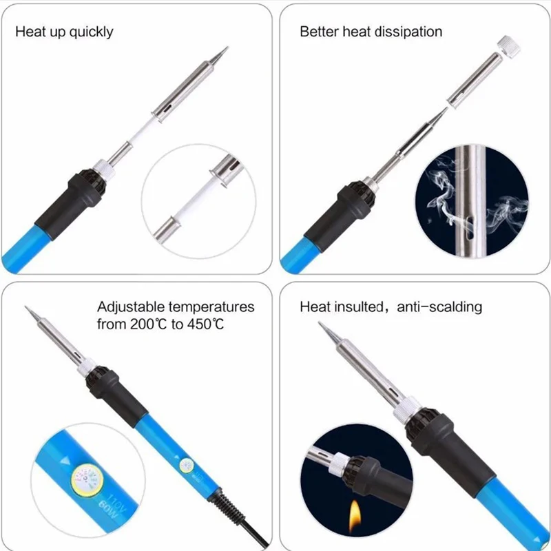 60W Adjustable Temperature Electric Soldering Iron  Welding Iron Rework Station Heat Pen Tips DIY Repair Tool thumbnail 5