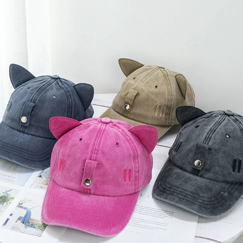 New Cat Ears Sunglasses Baseball Cap Y2K Cotton Washed Pilot Snapback Caps Gorras Women And Men Outdoor Sunshade Sun Hats Unisex thumbnail 2