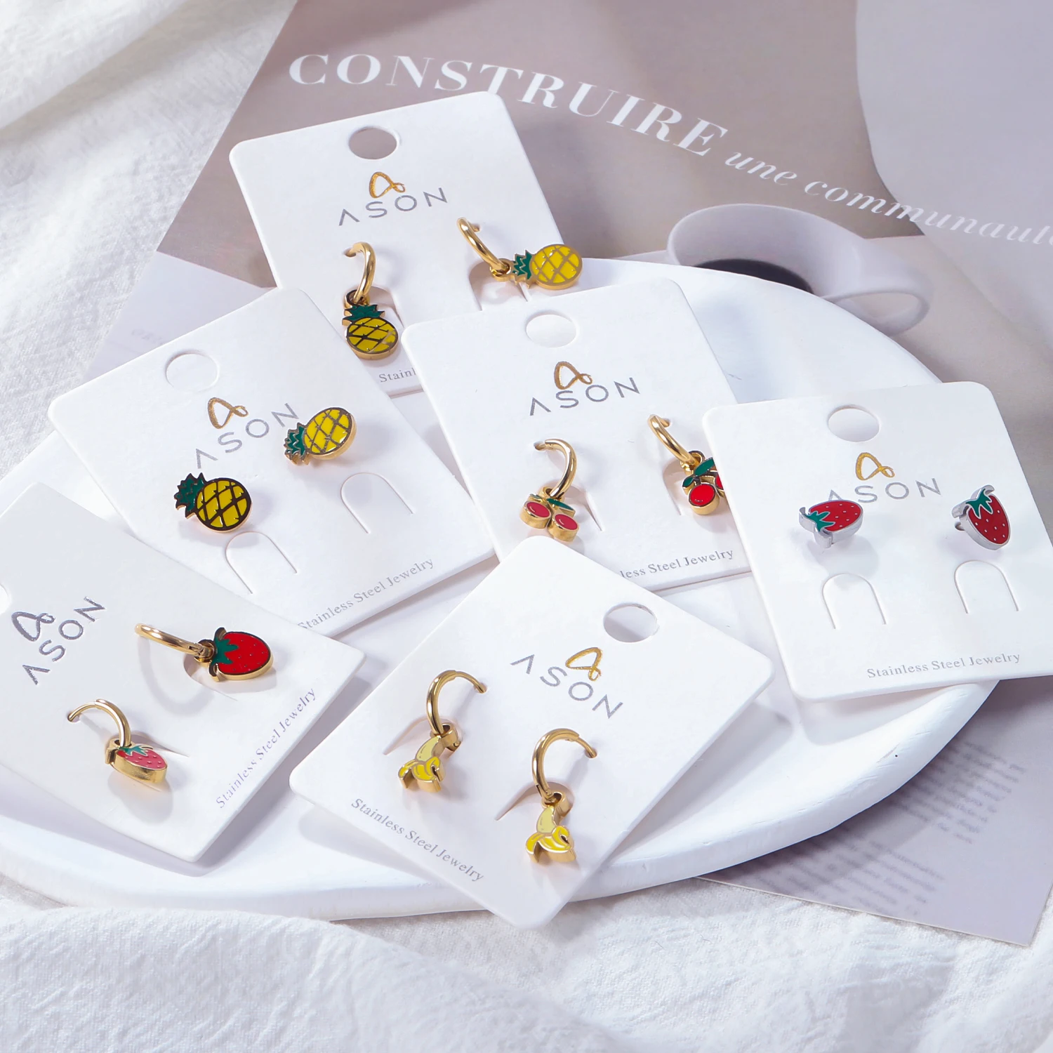 LUXUKISSKIDS Strawberry Charms Jewellery Earrings Cute Red Cherry Drop Pendients for Girls/Woman Steel Fruits Accessories Gifts thumbnail 6
