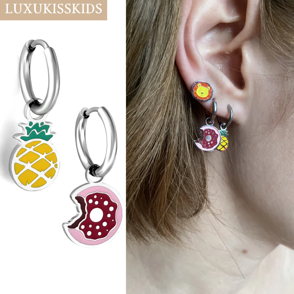 LUXUKISSKIDS Strawberry Charms Jewellery Earrings Cute Red Cherry Drop Pendients for Girls/Woman Steel Fruits Accessories Gifts thumbnail 5