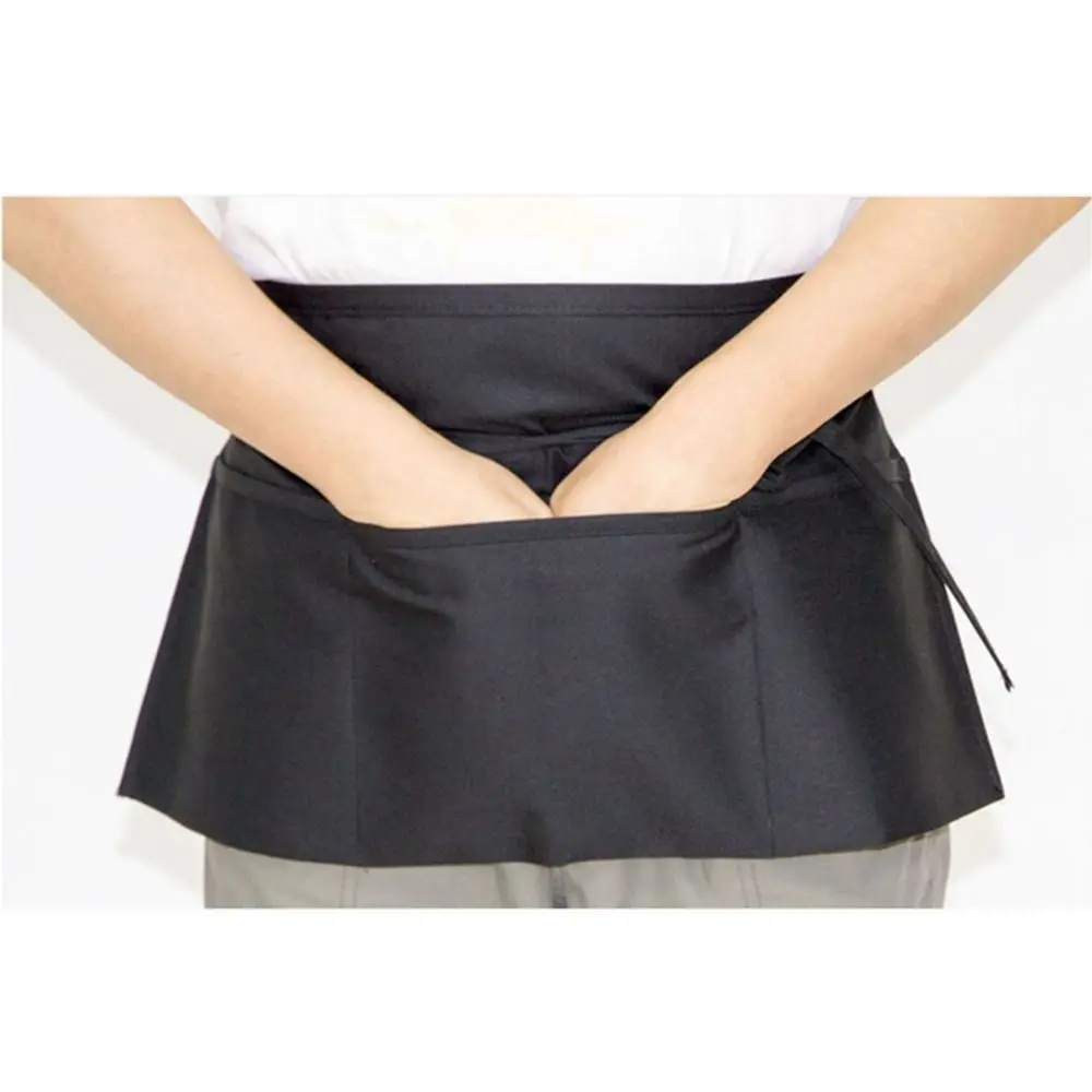 Fashion Short Small Apron 3 Pockets Waist Apron Black Waterproof Waitress Half Apron thumbnail 6