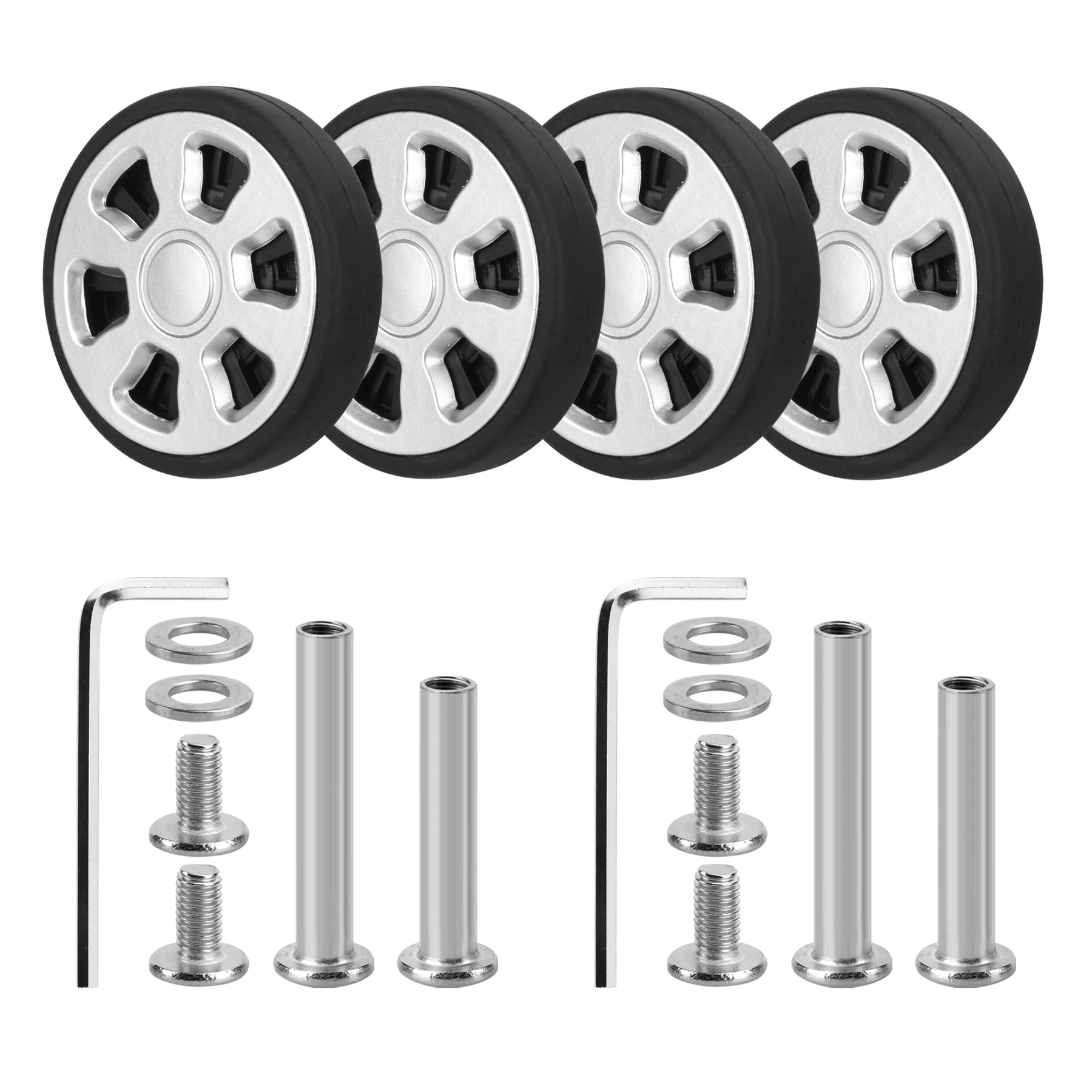 4/8Pcs Silver Replace Wheel with Screw For Travel Luggage Suitcase Wheels 55mm Axles Repair Kit Luggage Wheel Replacement DIY thumbnail 2