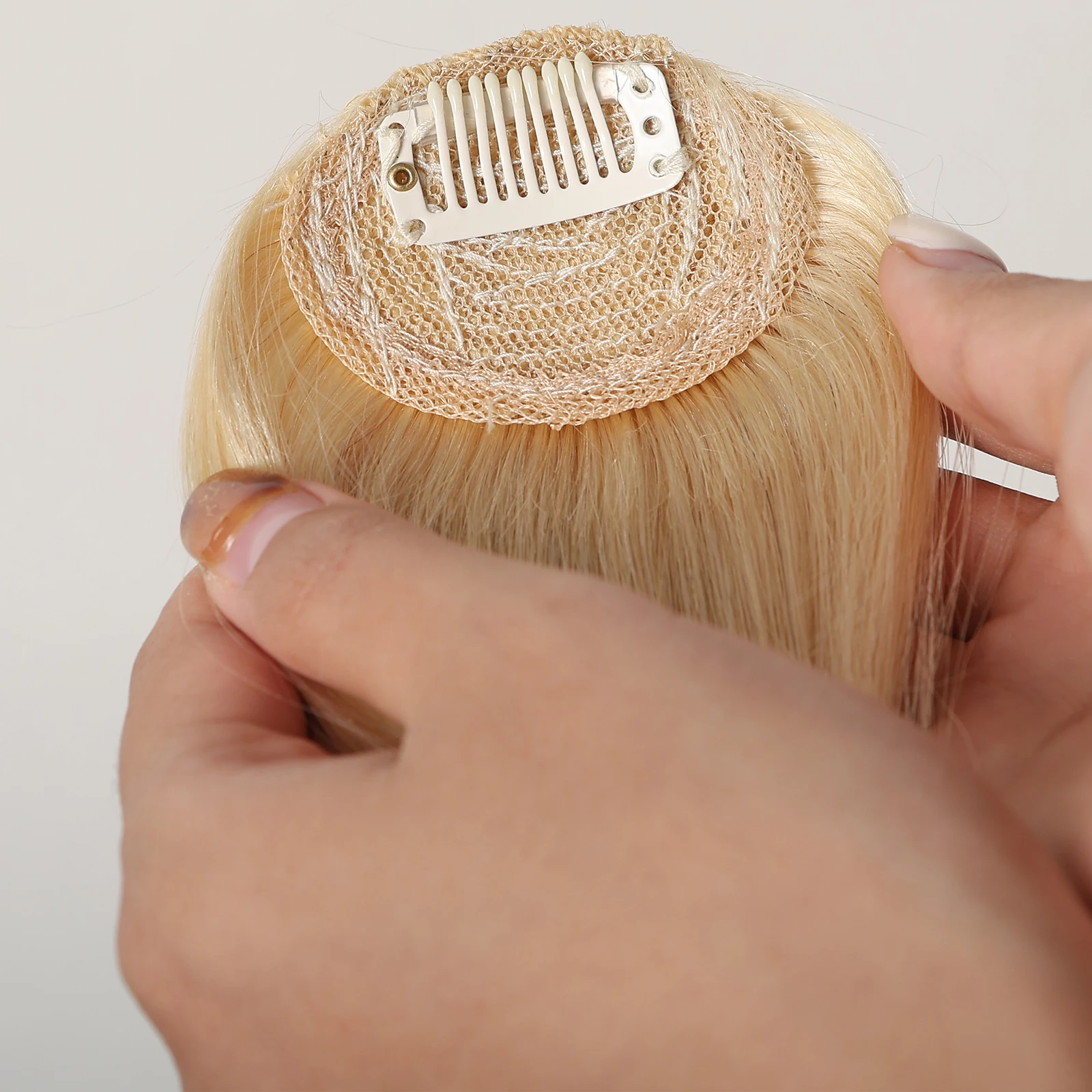 100% Human Hair Bangs Clips in Air Fringe Bangs Hairpiece for Women Platinum Blonde Remy Human Hair Bangs Hair Extension 4.5inch thumbnail 4