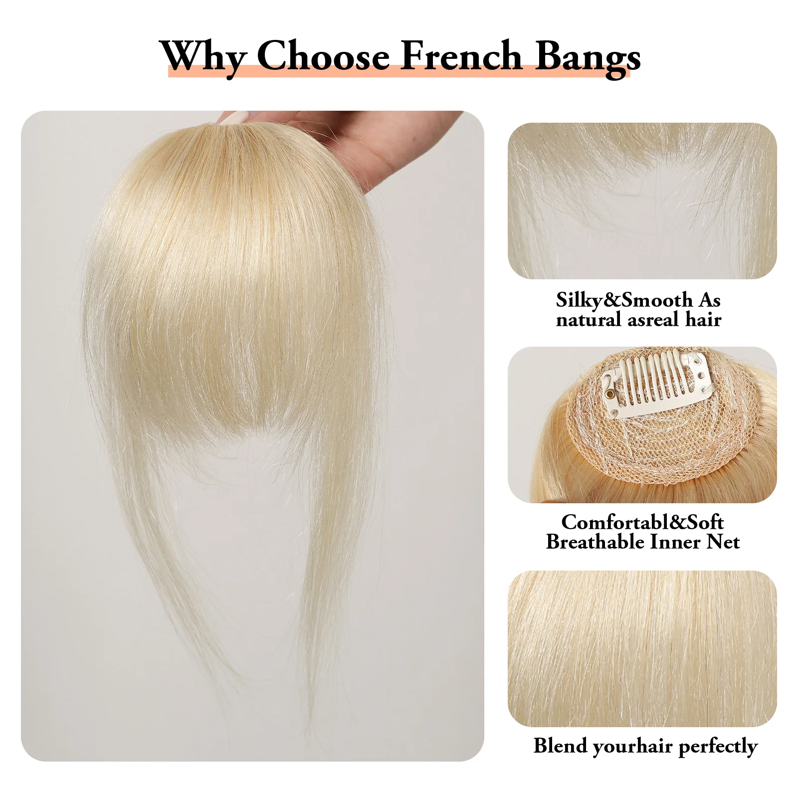 100% Human Hair Bangs Clips in Air Fringe Bangs Hairpiece for Women Platinum Blonde Remy Human Hair Bangs Hair Extension 4.5inch thumbnail 2