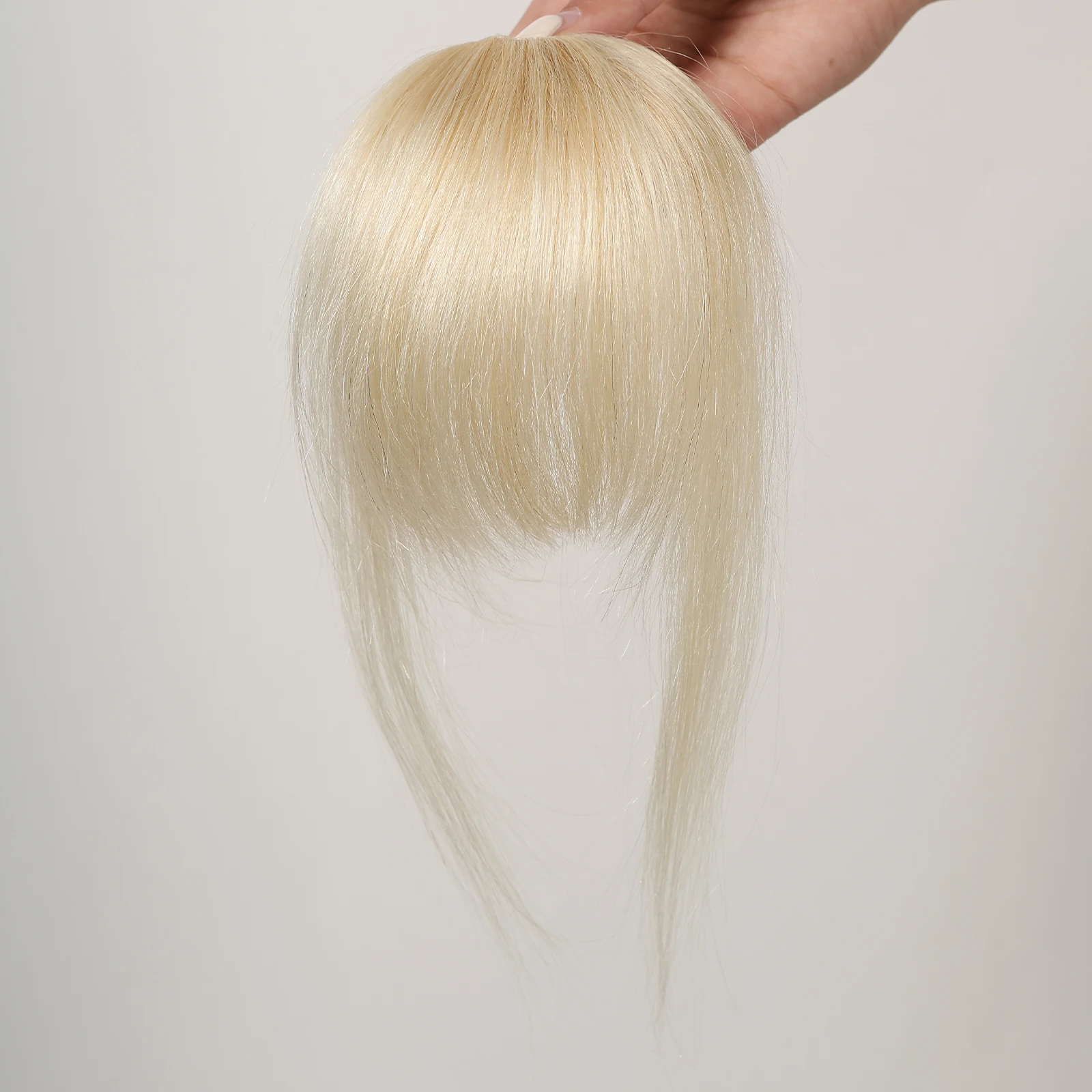 100% Human Hair Bangs Clips in Air Fringe Bangs Hairpiece for Women Platinum Blonde Remy Human Hair Bangs Hair Extension 4.5inch thumbnail 3