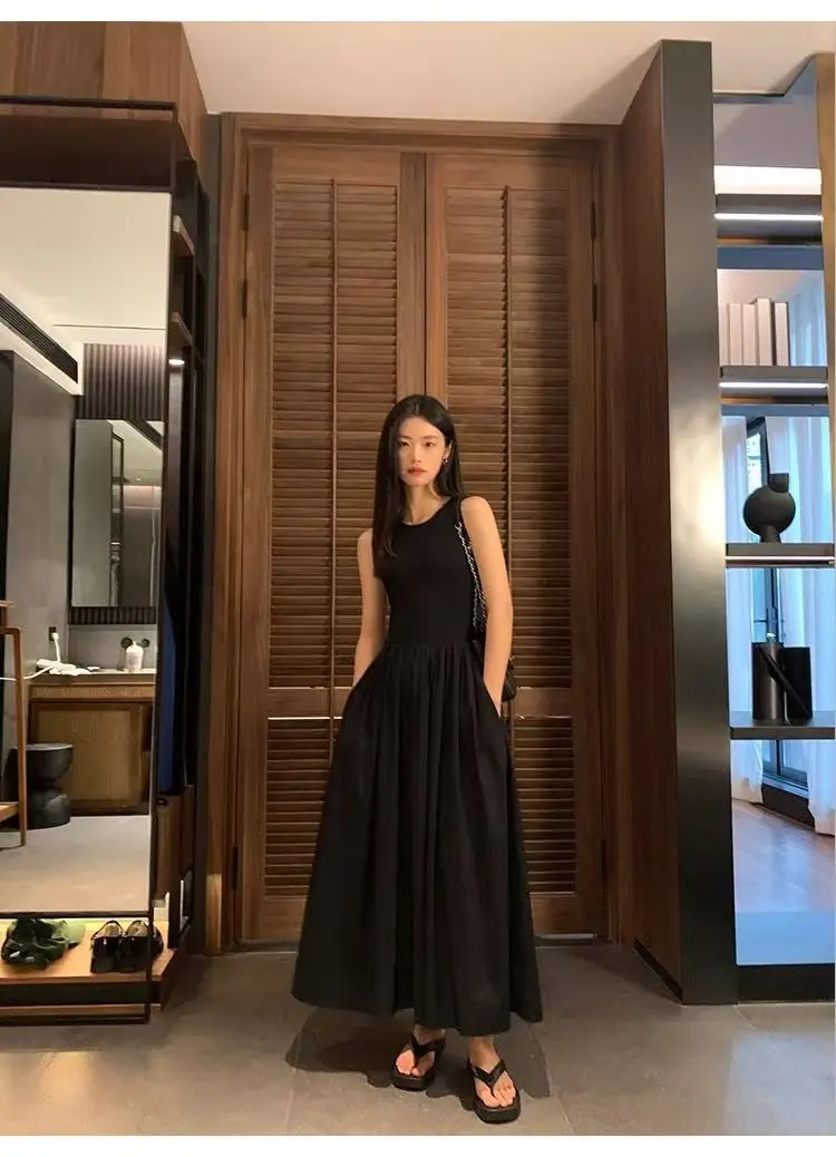 New Vintage Holiday Style Black Midi Dress Dresses for Women Clothing O Neck Office Lady Casual Pockets Women's Clothing thumbnail 5