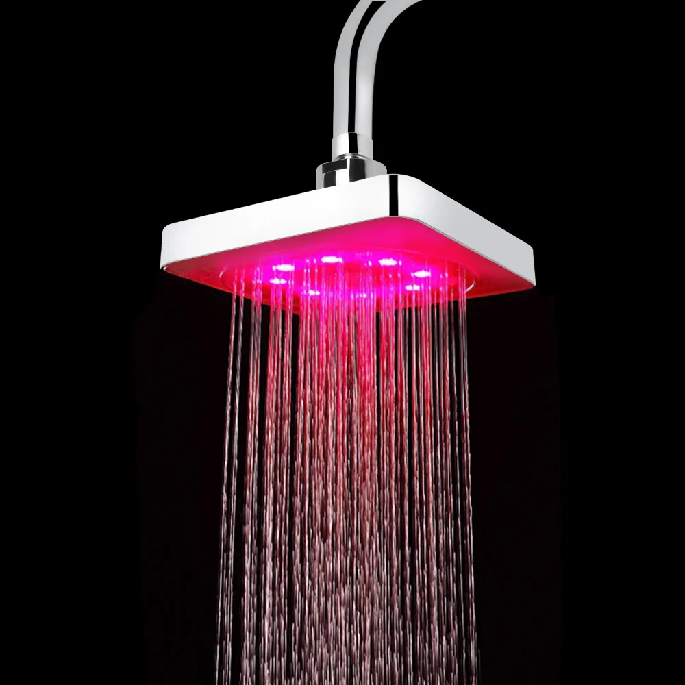 LED Shower Head Rainfall Top Spray Ultra-Quiet 3 colors Temperature Sensor 7 Colors Gradual Changing Square Fixed Showerhead thumbnail 3