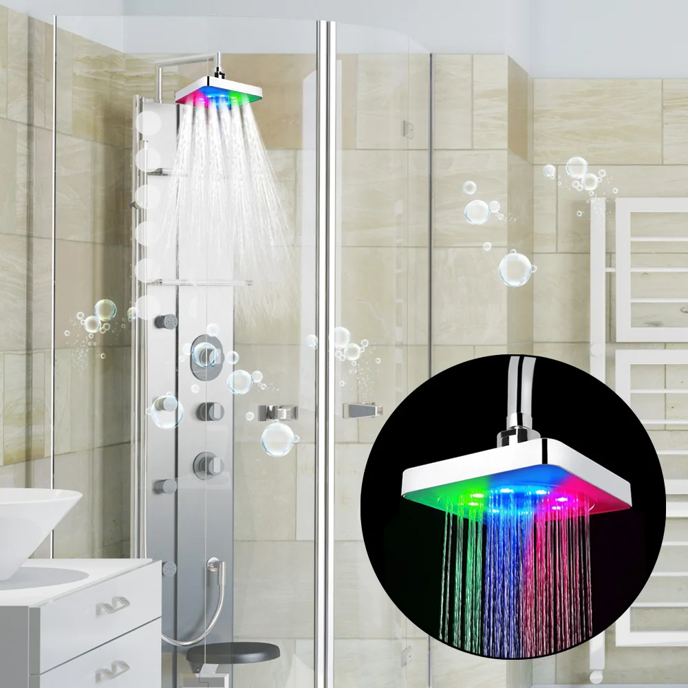 LED Shower Head Rainfall Top Spray Ultra-Quiet 3 colors Temperature Sensor 7 Colors Gradual Changing Square Fixed Showerhead thumbnail 5