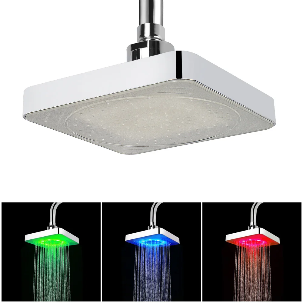 LED Shower Head Rainfall Top Spray Ultra-Quiet 3 colors Temperature Sensor 7 Colors Gradual Changing Square Fixed Showerhead thumbnail 2