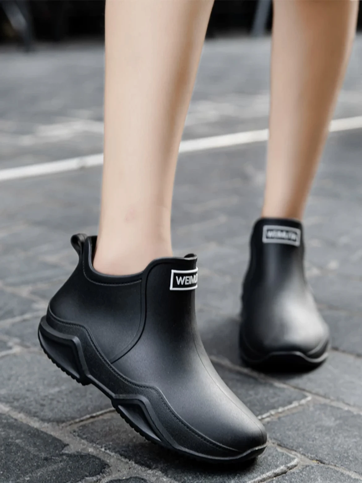 New Rain Shoes Ankle Women Waterproof Shoes Rain Boots Men Anti-slip Wear-resistant Plush Fashion Kitchen Summer Winter thumbnail 4