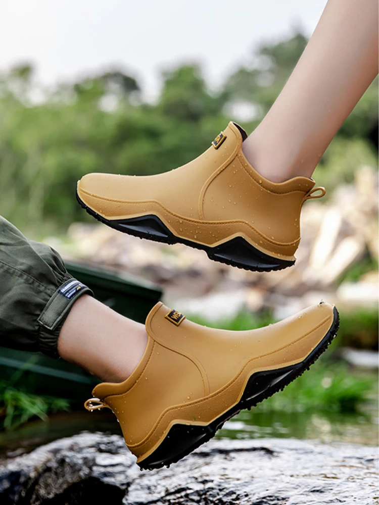 New Rain Shoes Ankle Women Waterproof Shoes Rain Boots Men Anti-slip Wear-resistant Plush Fashion Kitchen Summer Winter thumbnail 6