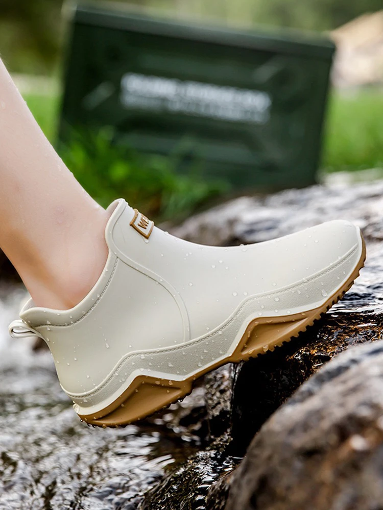 New Rain Shoes Ankle Women Waterproof Shoes Rain Boots Men Anti-slip Wear-resistant Plush Fashion Kitchen Summer Winter thumbnail 5