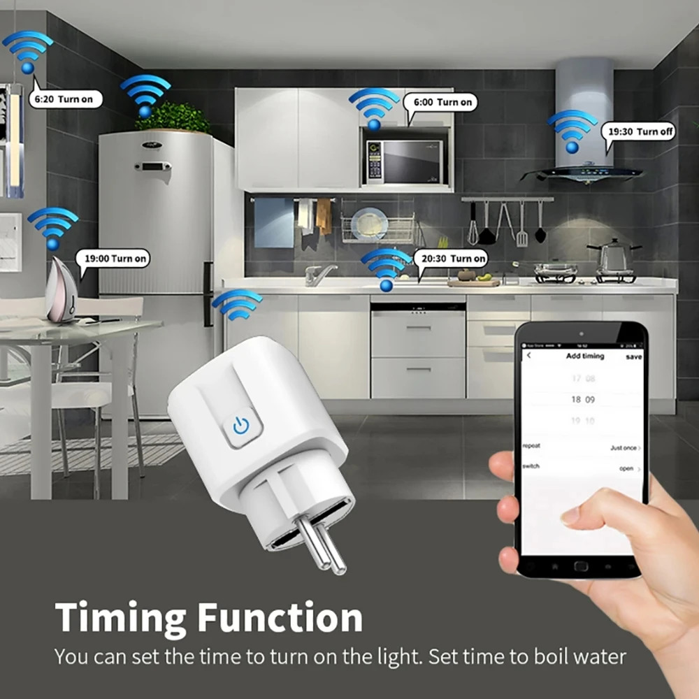 Tuya WIFI Smart Socket EU 16A/20A Wifi/Zigbee Smart Plug With Power Monitoring Smart HomeVoice Control Support Google Home Alexa thumbnail 2