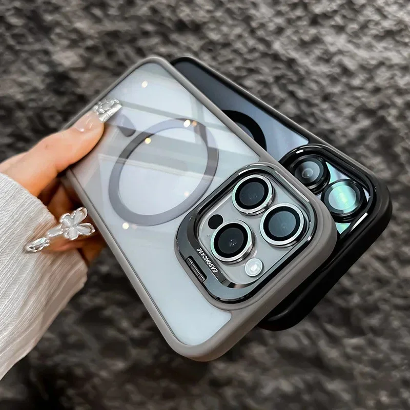 Luxury Magnetic Shockproof Case For iPhone 17 16 15 14 13 12 11 Pro Max For Magsafe Funda Stand Glass Lens Protecte Back Cover thumbnail 5