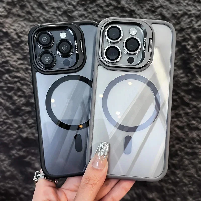 Luxury Magnetic Shockproof Case For iPhone 17 16 15 14 13 12 11 Pro Max For Magsafe Funda Stand Glass Lens Protecte Back Cover thumbnail 6