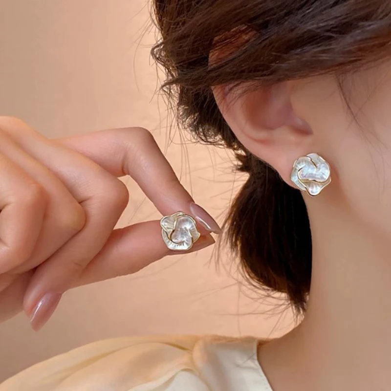 Delicate Camellia Stud Earring For Women Unique Flower Design Ear Stud Temperament White Earrings Daily Jewelry Girls Gift thumbnail 2