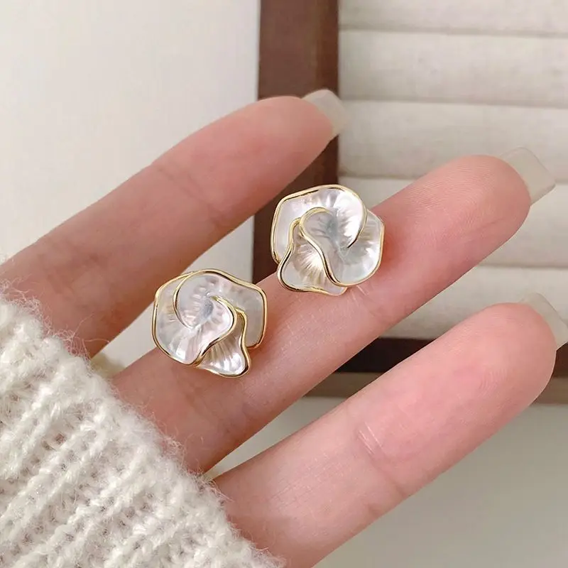 Delicate Camellia Stud Earring For Women Unique Flower Design Ear Stud Temperament White Earrings Daily Jewelry Girls Gift thumbnail 5