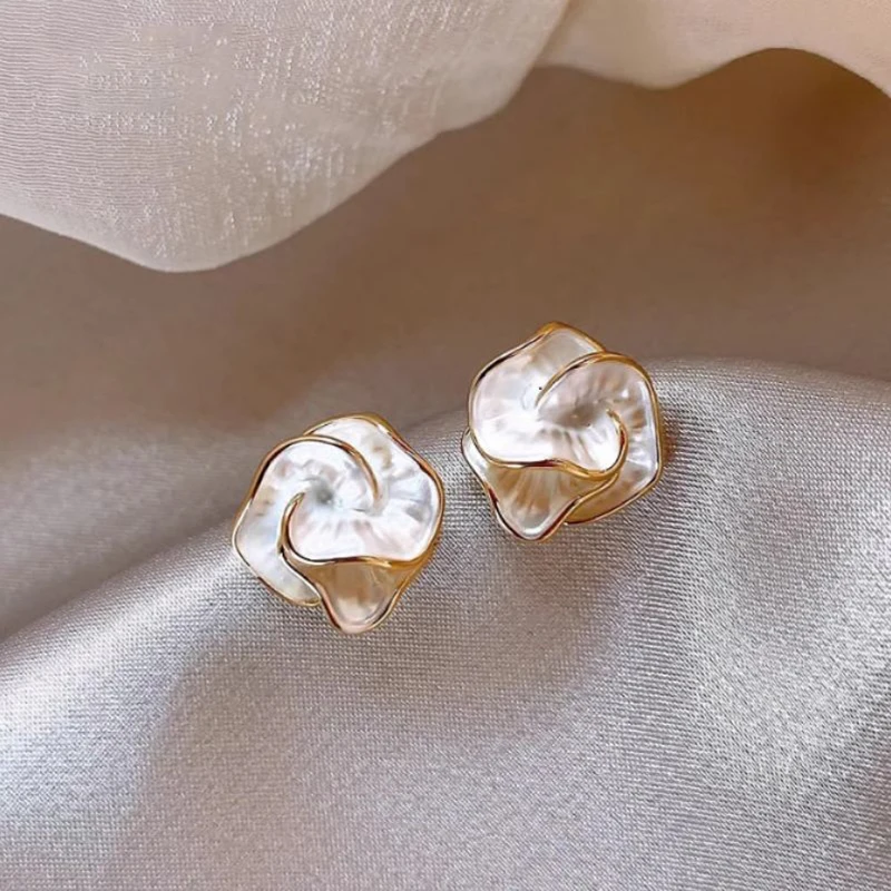Delicate Camellia Stud Earring For Women Unique Flower Design Ear Stud Temperament White Earrings Daily Jewelry Girls Gift thumbnail 3