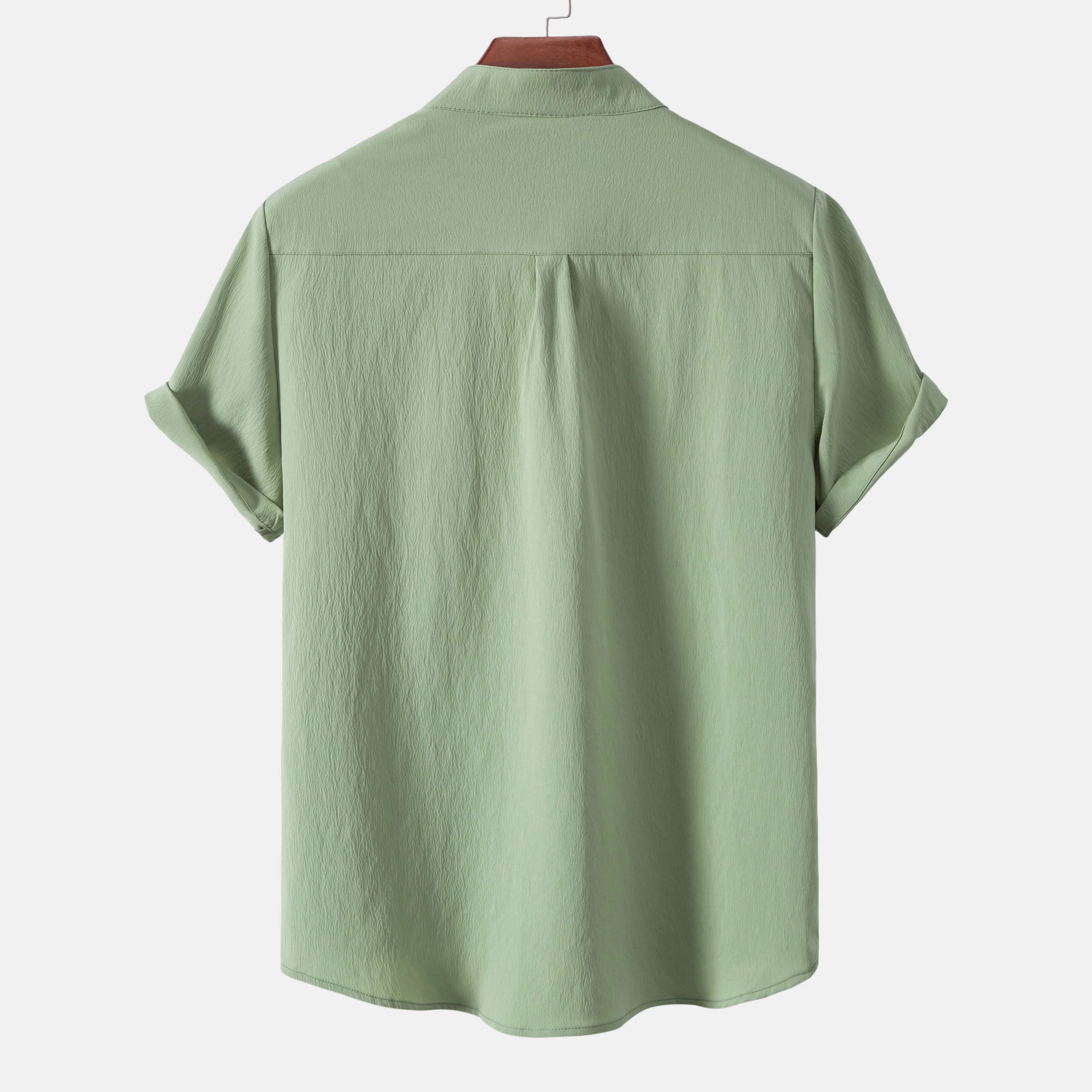 2026New men's short sleeved solid color standing collar cardigan casual shirt for foreign trade thumbnail 2