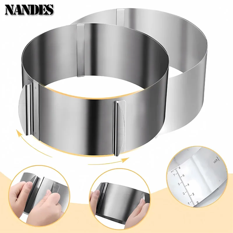 Round Square Adjustable Mousse Ring Stainless Steel Cake 3D Baking Mould Kitchen Dessert Decorating Tools thumbnail 3