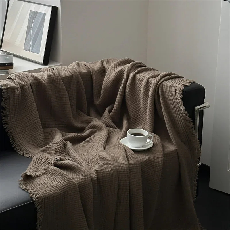 1pc Blanket 100% Cotton Sofa Towel Tassels Bed Linen Solid Color Shawl manta Skin-friendly Plaid Home Blankets thumbnail 6