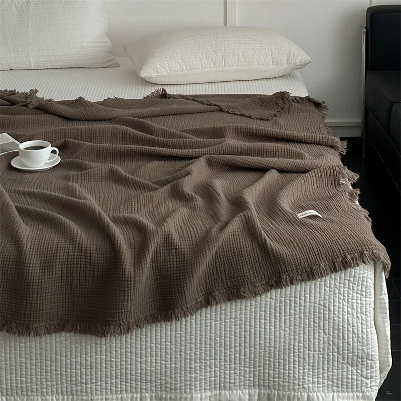 1pc Blanket 100% Cotton Sofa Towel Tassels Bed Linen Solid Color Shawl manta Skin-friendly Plaid Home Blankets thumbnail 3