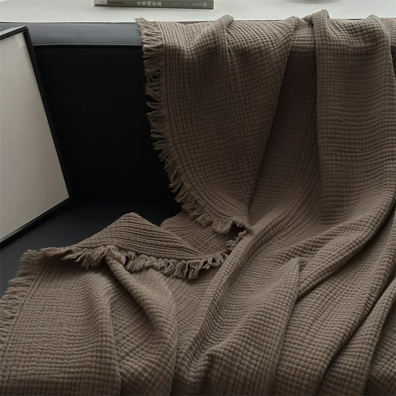 1pc Blanket 100% Cotton Sofa Towel Tassels Bed Linen Solid Color Shawl manta Skin-friendly Plaid Home Blankets thumbnail 5